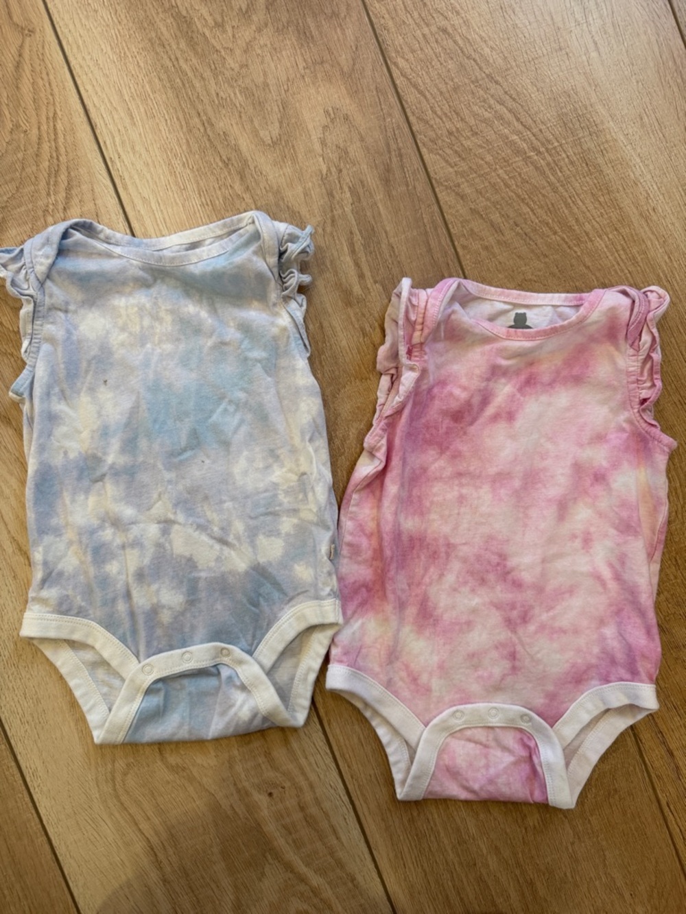 GAP Tie-Dye Ruffle Shoulder One-Piece Bodysuits — Pink & Blue